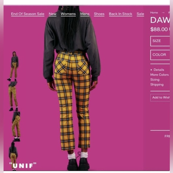 UNIF Dawson Pants Cotton High Rise Yellow Blue Plaid Size 27 - Picture 2 of 11